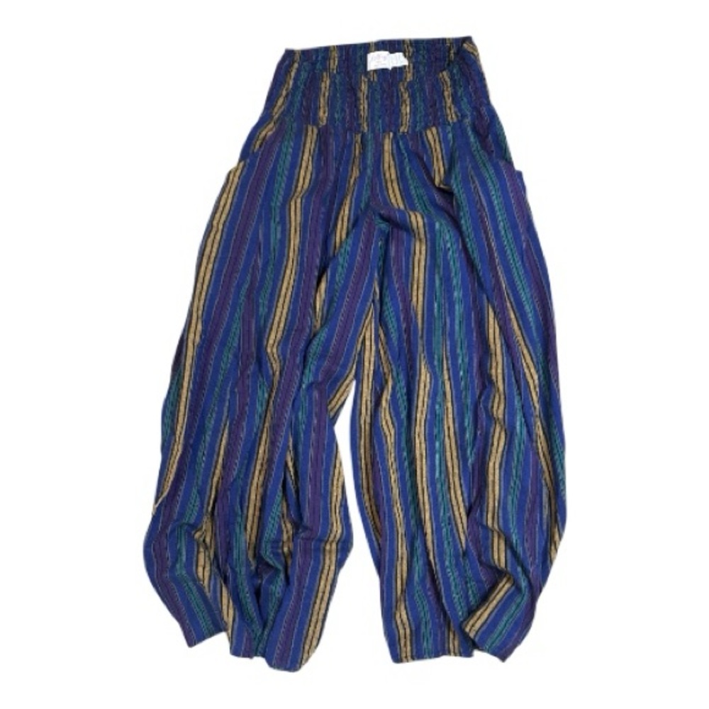 Lakhays Striped Cotton Wide Leg Palazzo Pants Multicolor Nepal Boho S/M Pockets